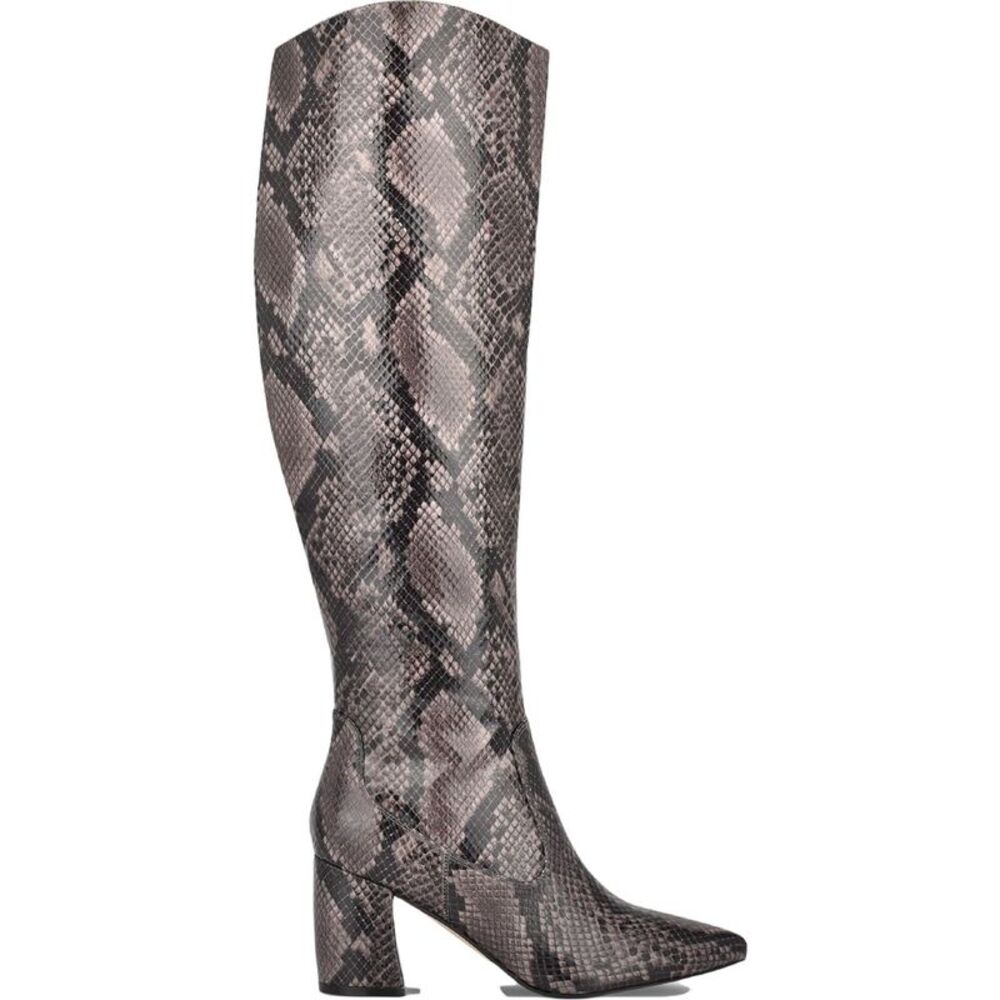 MARC FISHER Womens Gray Snakeskin Comfort Retie2 Block Heel Zip-Up Boots 7 M - Picture 2 of 3